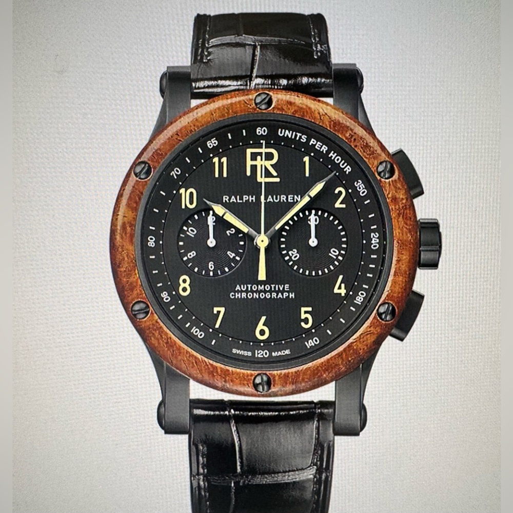 Ralph Lauren 42 MM Chronograph Black Steel Wood Bezel